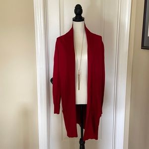 Joan Vass Women Cardigan Sweater Red Long Sleeve Open Front w/Pockets sz L